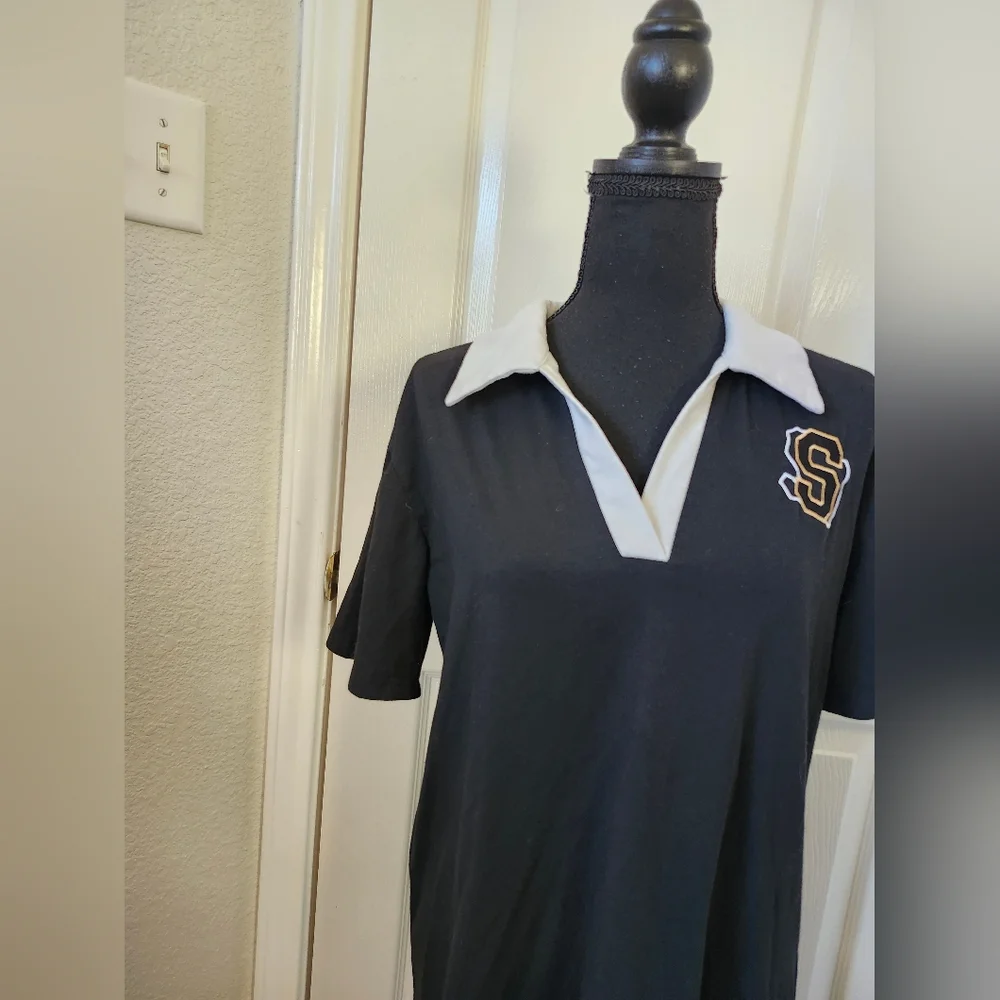 Black Polo Dress with White Collar and Logo M